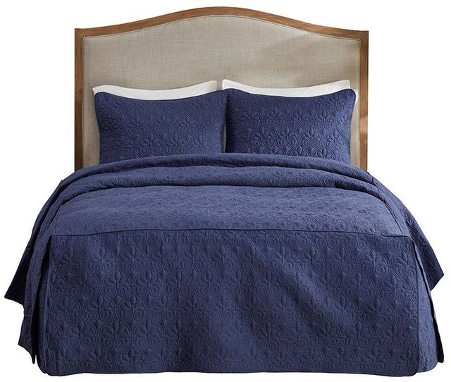 Olliix by Madison Park 3 Piece Navy Queen Quebec Fitted Bedspread Set-0