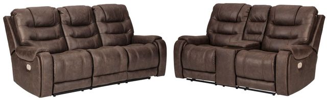 Signature Design by Ashley® Yacolt 2-Piece Walnut Power Reclining Sofa & Loveseat Set-0