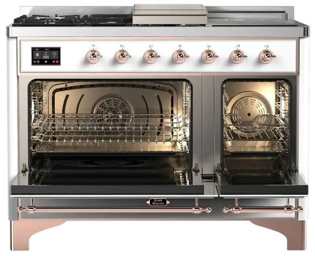 Ilve® Majestic III 48" Custom Pro Style Dual Fuel Natural Gas Range with Solid Door and Copper Trim-1