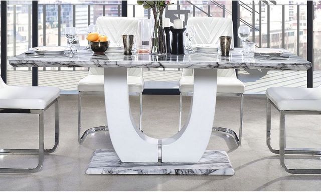 Mazin Furniture Felix Marble Glass Top Dining Table with White Base -1