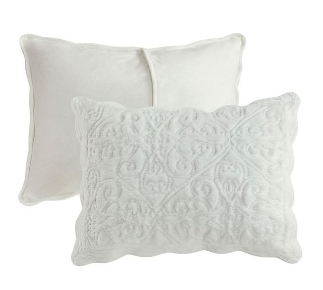 Olliix by Madison Park Aster 3 Piece Ivory Full/Queen Embroidered Faux Fur Coverlet Set-1