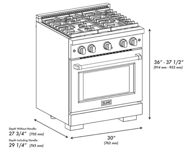 ZLINE Paramount 30" 4.2 Cu. Ft. Satin Stainless Steel Gas Range with 4 Burner DuoPro™ Cooktop and Convection Gas Oven with Black Matte Door-2