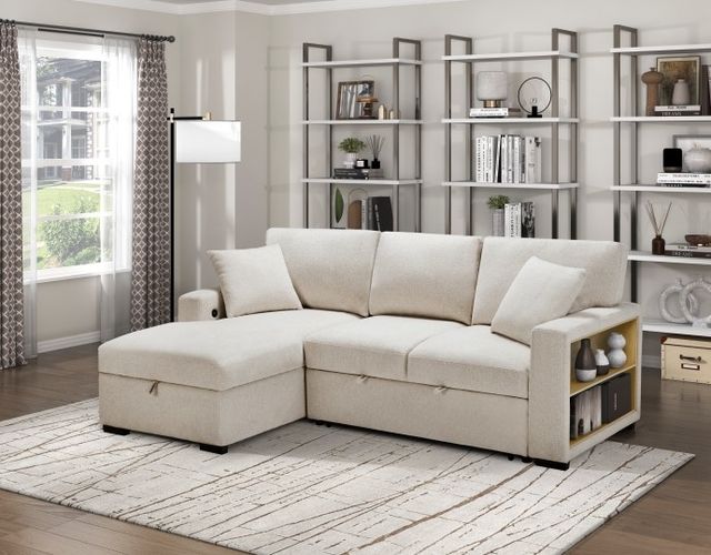 Homelegance® Pompano 2-Piece Beige Left-Arm Facing Pull-out Sleeper Sectional and Chaise-1