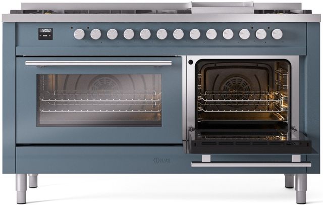 Ilve® Professional Plus II 60" Blue Grey Pro Style Dual Fuel Range-3