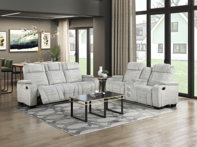 Homelegance® Ronan Light Gray Double Manual Reclining Sofa-1