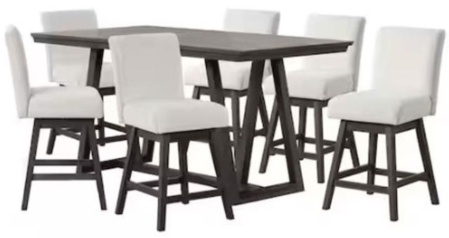 New Classic® Home Furnishings High Line 7-Piece White/Matte Brown Swivel Counter Dining Set-0