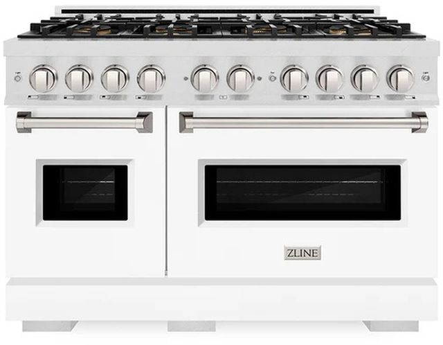 ZLINE 48" 6.7 cu. ft. Gas Range with 8 Burner DuoPro™ Cooktop and Dual Ovens in Satin Stainless Steel with White Matte Doors -0