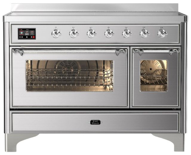 Ilve® Majestic III 48" Stainless Steel Pro Style Induction Range with Triple Glass Door and Chrome Trim-0