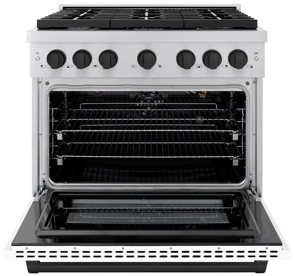 ZLINE Autograph Edition 36" Stainless Steel Pro Style Gas Range with White Matte Door and Matte Black Accents -1