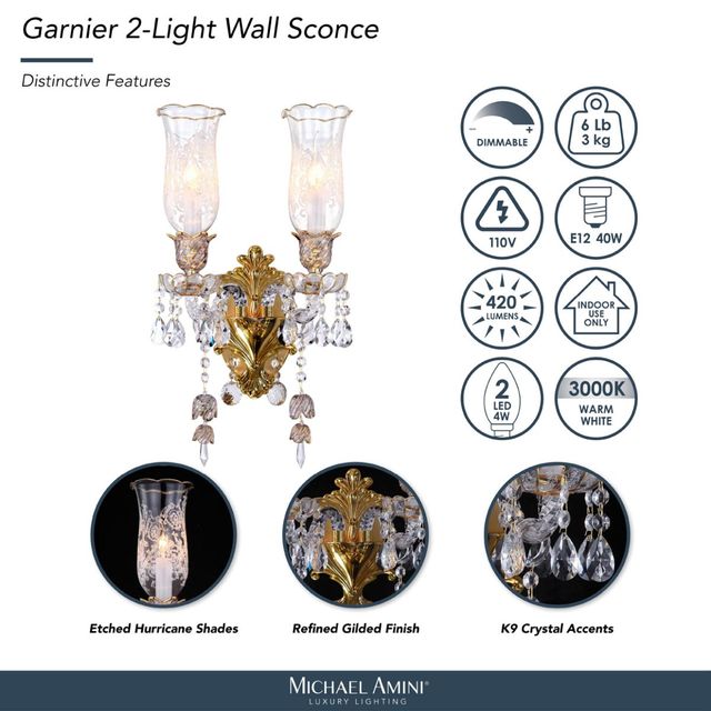 Michael Amini® Garnier Clear 2-Light Wall Sconce-3