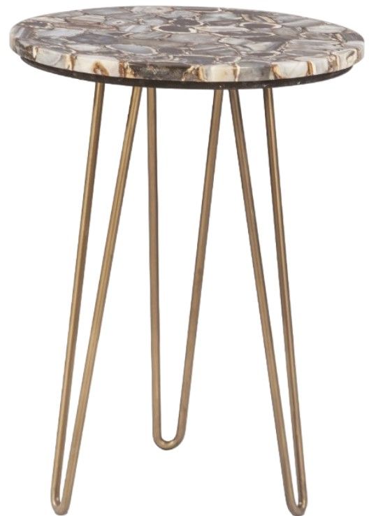 Home Trends & Design Calico Stone Agate Side Table with Antique Gold Iron Base-0