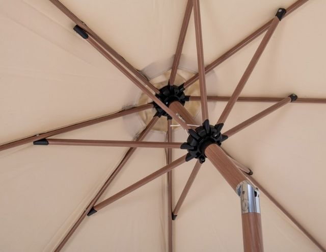 Meridian Furniture Amalfi Beige/ Black/Teak Aluminum Outdoor Patio Umbrella and Round Base-4