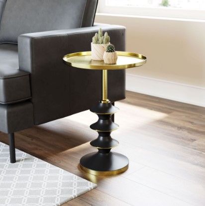 Zuo® Modern Donahue Gold Tray Top Side Table with Black Steel Base-2