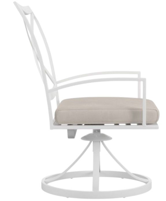 Sunset West Bristol Satin White Aluminum Swivel Outdoor Dining Chair with Canvas Flax Cushion-1