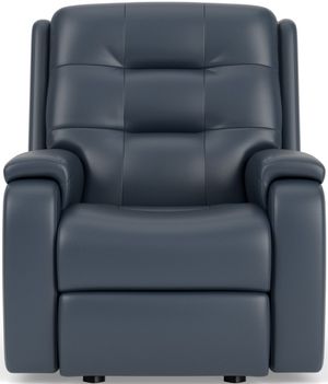front view of the Flexsteel® Arlo Dark Blue Power Rocking Recliner with Power Headrest and Lumbar