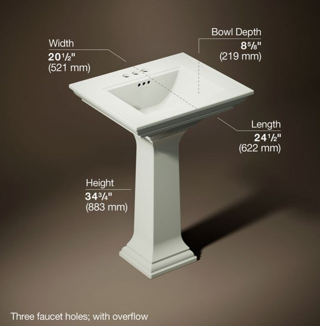 Kohler Memoirs® Stately Dune 25" Centerset Rectangular Pedestal Bathroom Sink-3