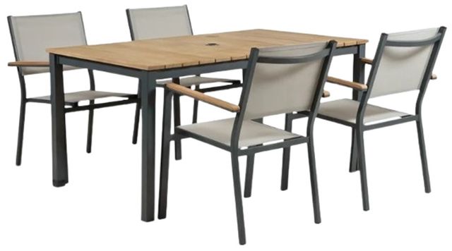 Furniture of America® Mackay 5-Piece Gunmetal/Natural Aluminum/Wood Outdoor Patio Dining Set-0