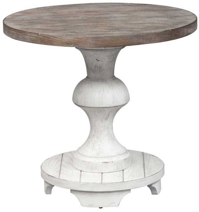 Liberty Furniture Sedona Gravel Round End Table with Heavy Distressed White Base-0