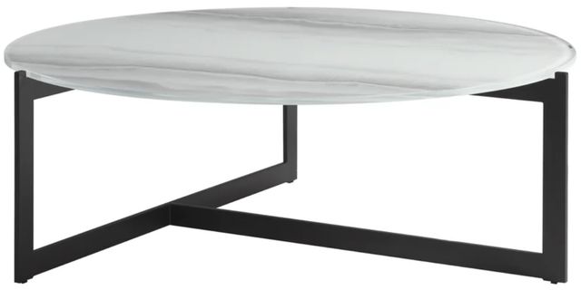 Armen Living Krike White Flow Gold Glass Top Coffee Table with Black Base-3