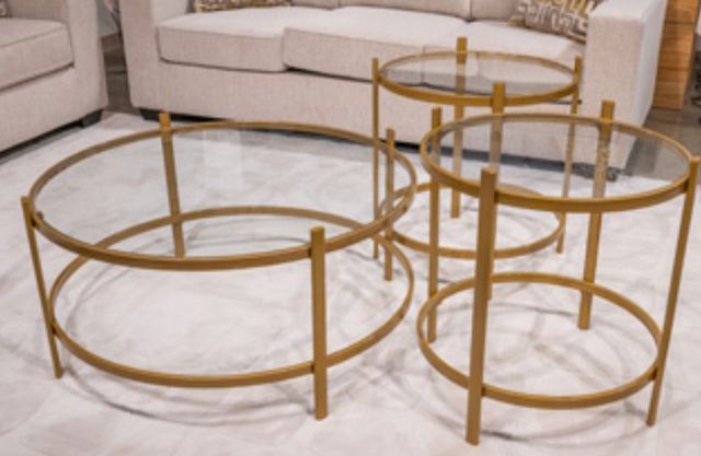 Signature Design by Ashley® Pearlox 3-Piece Glass Top Occasional Table Set with Gold Base-4