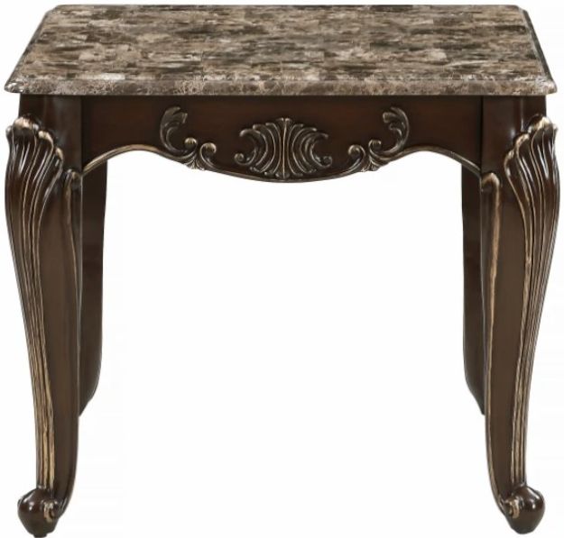 Homelegance® Balthasar Marble Top End Table with Cherry Base-2