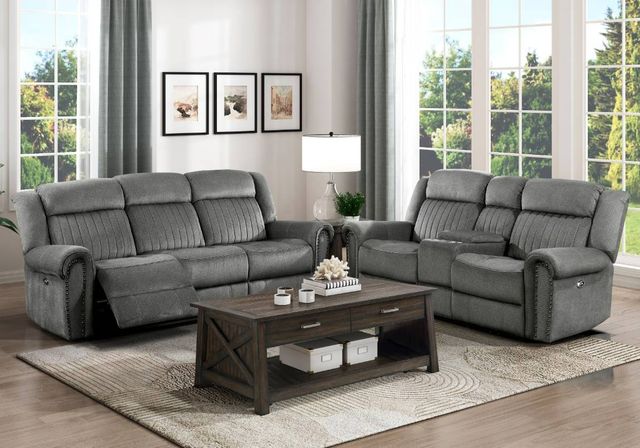 Homelegance® Brennen Charcoal Double Power Reclining Sofa-1
