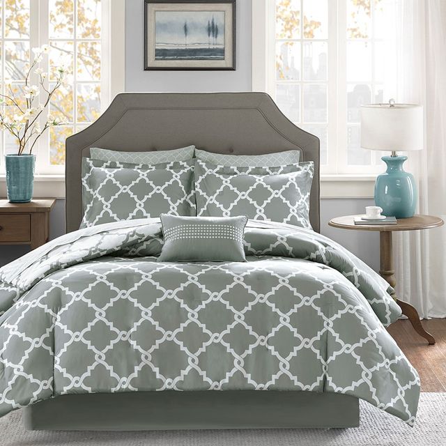 Olliix by Madison Park Essentials Merritt Grey Twin Reversible Complete Comforter and Cotton Sheet Set-2