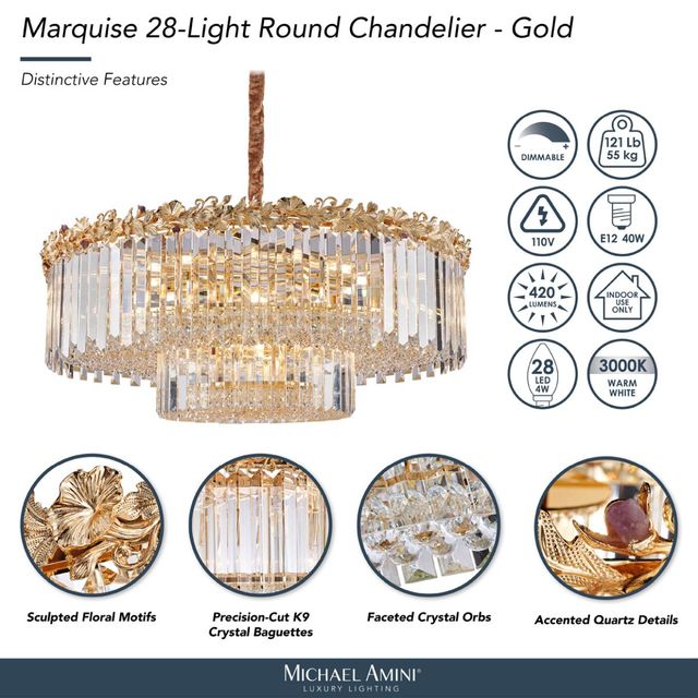 Michael Amini® Marquise Gold 28-Light Round Chandelier-3