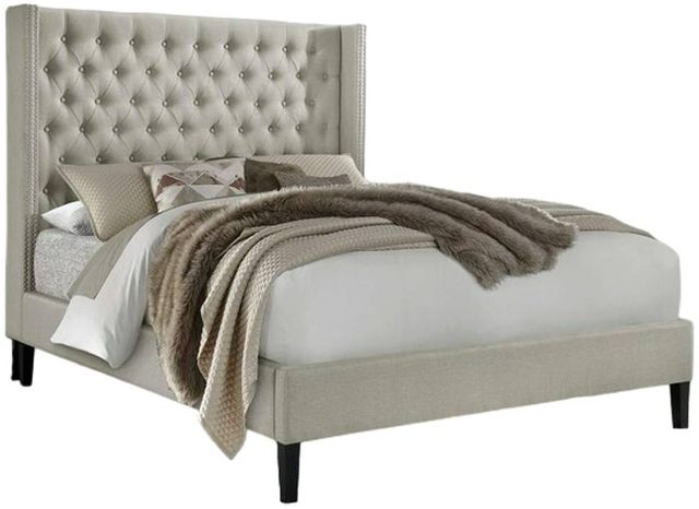 Milton Greens Stars Beige Eastern King Upholstered Wingback Platform Bed-0