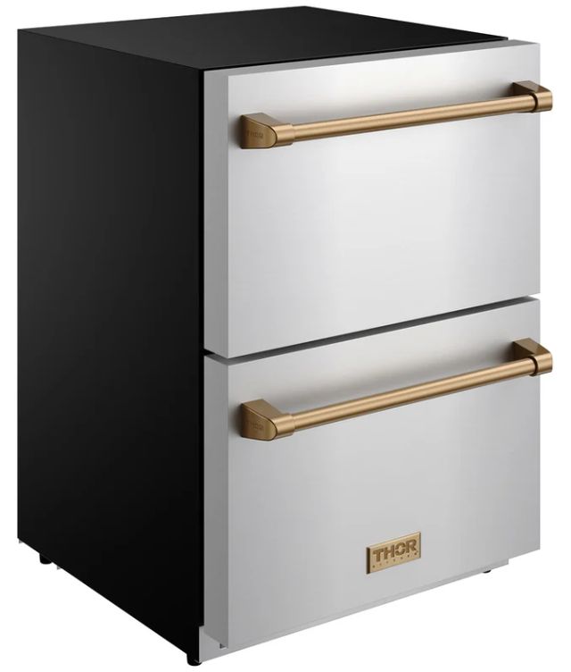Thor Kitchen® Gordon Ramsay 24" 5.4 Cu. Ft. Stainless Steel Under-Counter Outdoor Freestanding Freezer Drawer with Bronze Handle-2