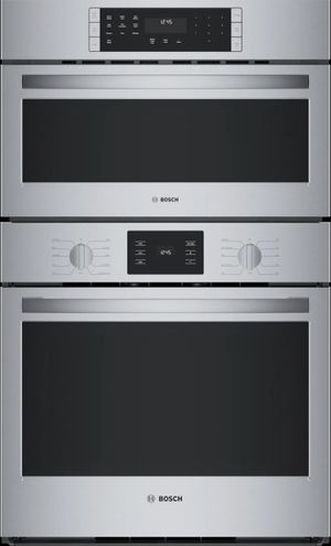 Front view of the Bosch® 500 Series 30" Stainless Steel Oven/Micro Combination Electric Wall Oven