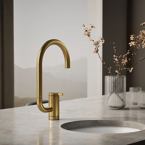 KOHLER® Components® Vibrant Brushed Moderne Brass Single-Handle Bar Sink Faucet with 2-Function Extended-Reach Spout-1