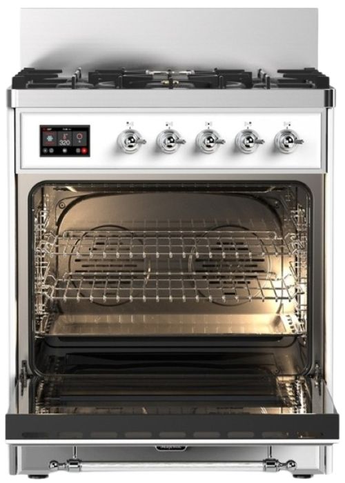 Ilve® Majestic III 30" White Pro Style Dual Fuel Natural Gas Range with 5 Black Brass Burners and Chrome Trim-1