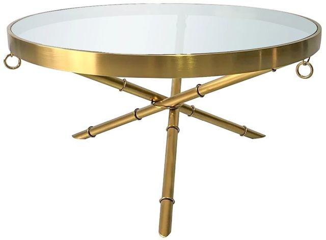 Harp & Finial® Portola Glass Top Coffee Table with Brushed Gold Legs-0