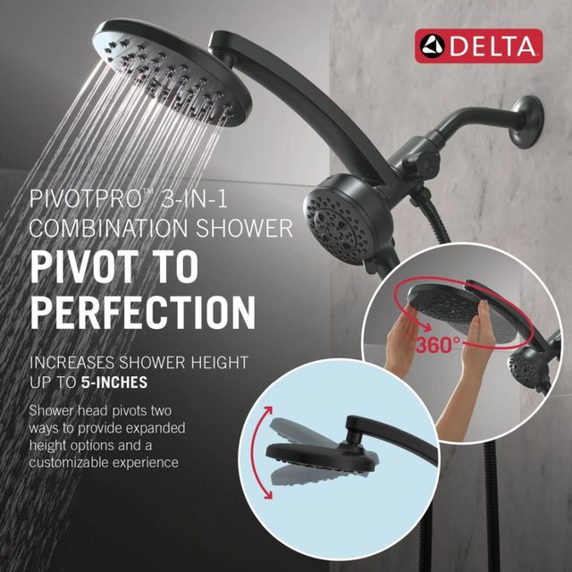 Delta Universal Showering PivotPro™ Matte Black 3-in-1 Combination Shower -4