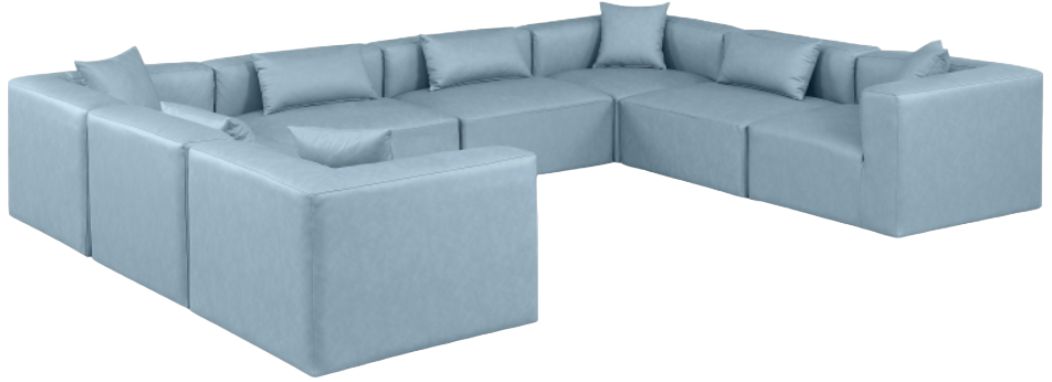 Meridian Furniture Cube 8-Piece Light Blue Vegan Leather Sectional