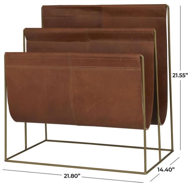 Deco Marche U Select Brown Leather Decorative Magazine Holder with Metal Stand-3