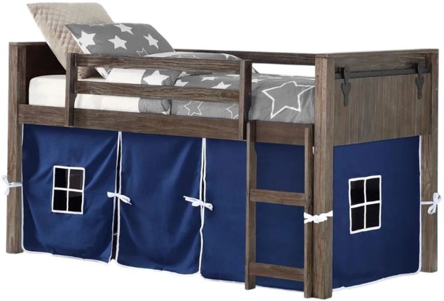 Donco Kids Barn Door Blue/Brushed Shadow Youth Twin Low Loft with Tent Kit-0