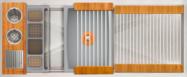 The Galley® Natural Golden Bamboo / Exclusive Gray Resin+ Ideal WashStation™ 30S + 18" DryDock® Drain Side, Four Tool Wash Kit, One DryDock® Tool-0