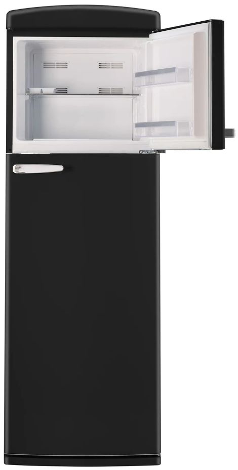 Unique Appliances 24” 11 Cu. Ft. Matte Black Top Freezer Refrigerator with Chrome Accent Handles-3