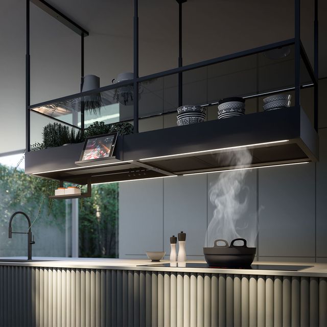 Falmec Spazio 70" Painted Black Steel Island Range Hood-3
