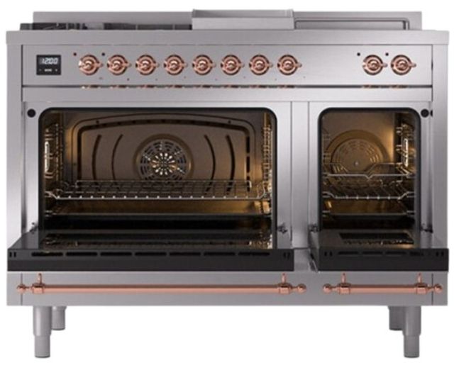 Ilve® Nostalgie II Series 48" Stainless Steel Pro Style Dual Fuel Range-1