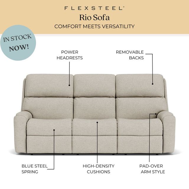 Flexsteel® Rio Silver Driftwood Power Reclining Sofa with Power Headrests-2
