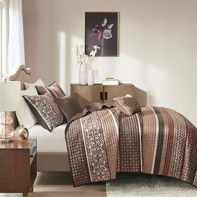 Olliix by Madison Park Red King/California King Princeton 5 Piece Reversible Jacquard Coverlet Set-3