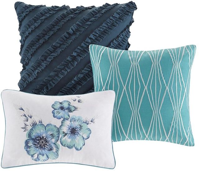 Olliix by Madison Park 7 Piece Teal Queen Enza Cotton Printed Comforter Set-3
