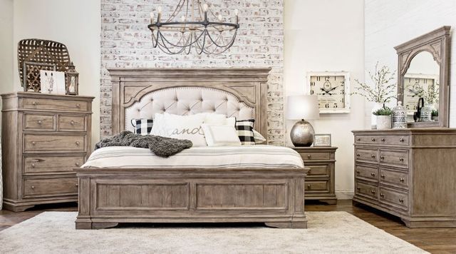 Steve Silver Co. Highland Park Beige/Waxed Driftwood King Upholstered Panel Bed-1