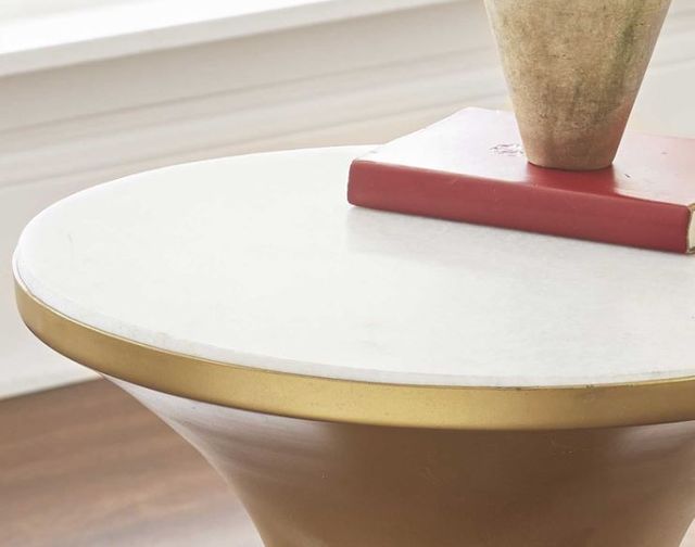 Steve Silver Co. Jaipur White End Table with Brass Base-1