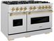 ZLINE Classic Autograph Edition 48" Satin Stainless Steel Pro Style Gas Range with Polished Gold Accents-2