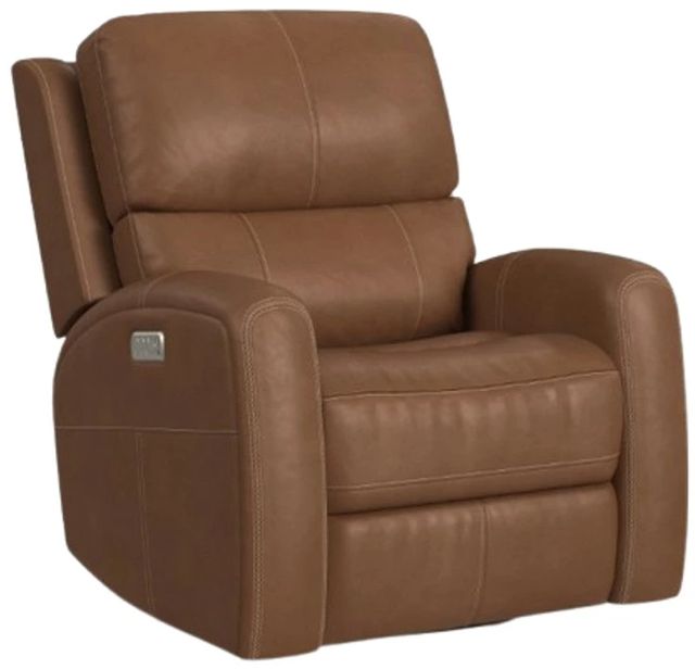 Flexsteel® Linden Caramel Leather Power Swivel Gliding Recliner with Power Headrest, Lumbar, Heat and Massage-0