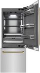 ZLINE Autograph Edition 30" 16.1 Cu. Ft. Stainless Steel Built In Bottom Freezer Refrigerator with Water Dispenser, Ice Maker, Graphite Gray Interior and Champagne Bronze Helix Handles-1